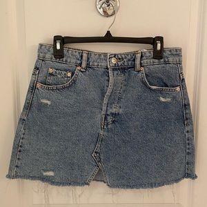 Distressed denim skirt